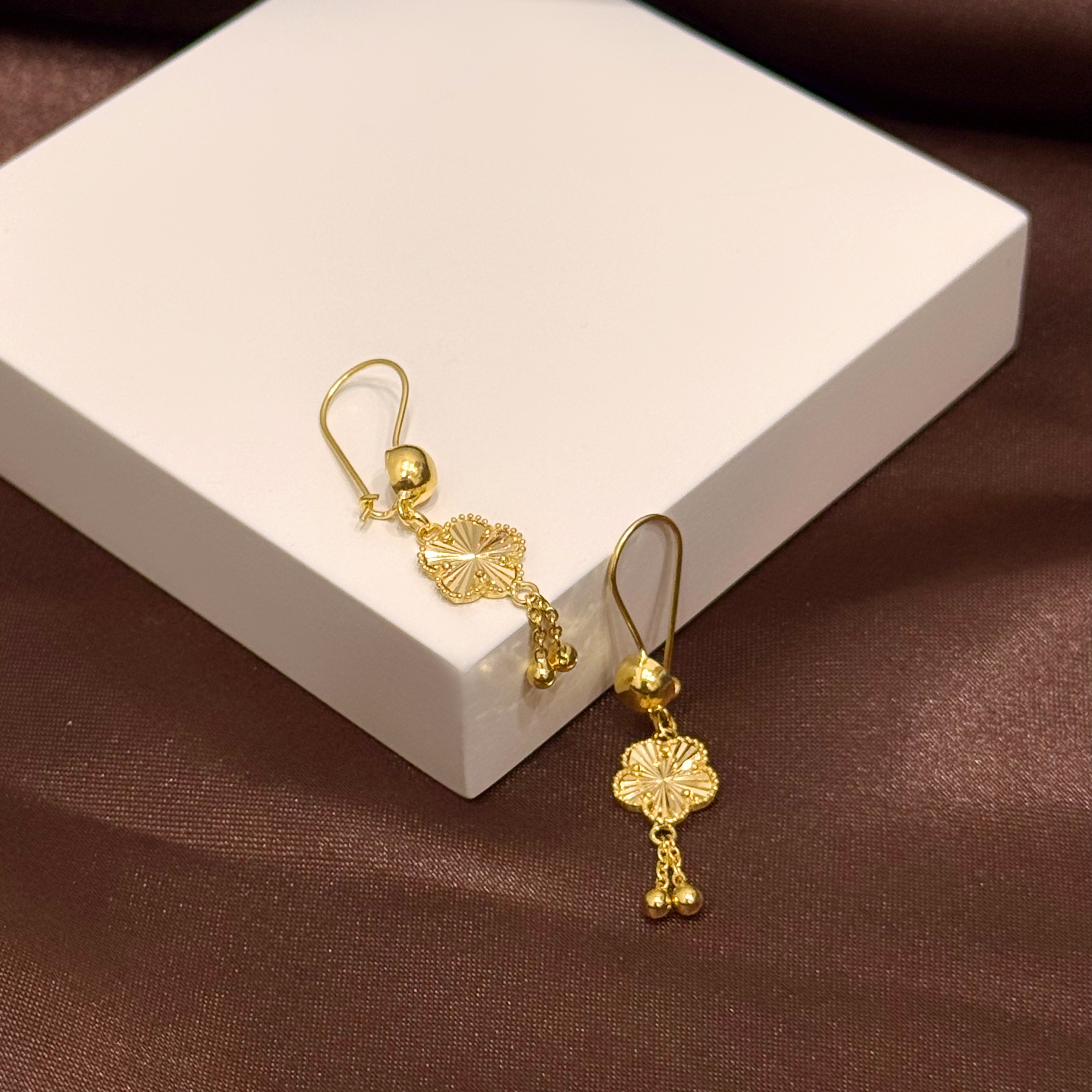Children's earrings, 21 karat gold, Turkish made - (H-1513)