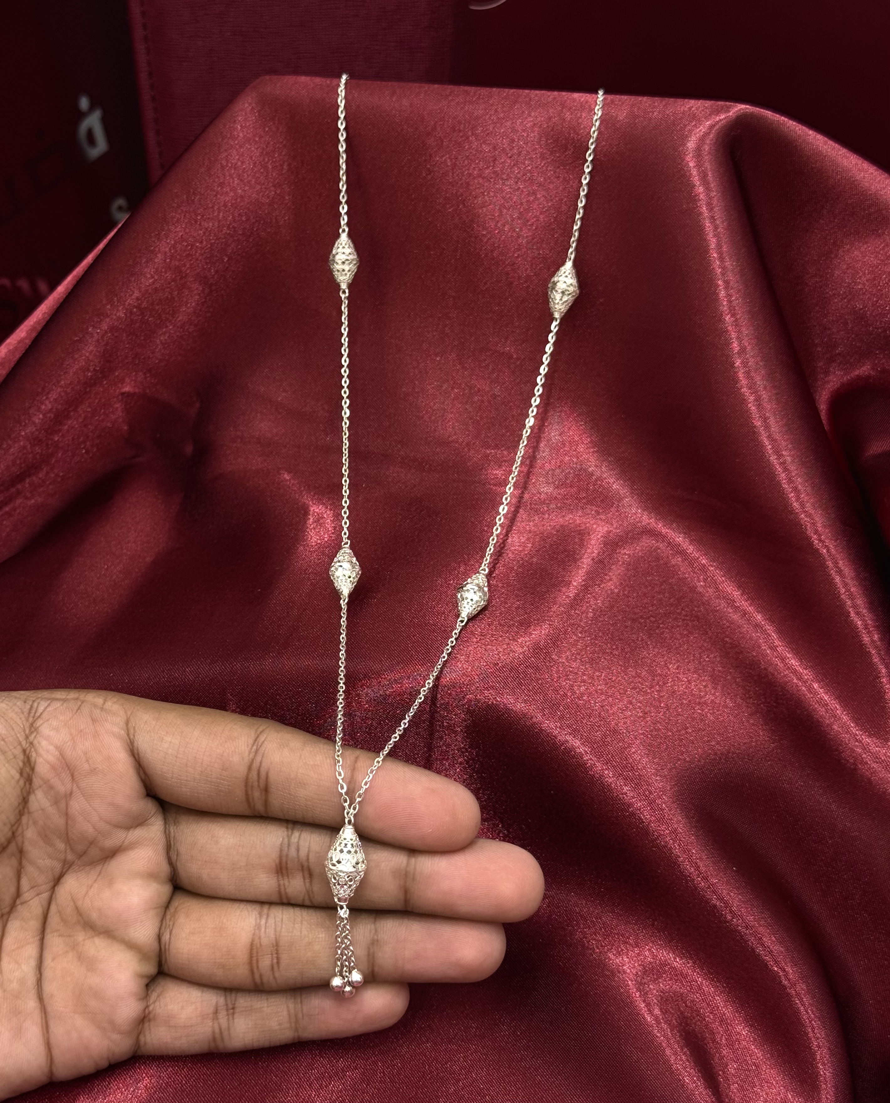 Silver-plated rosary necklace (946 sterling silver) - (J-0460) Silver-plated rosary necklace (946 sterling silver) - (J-0460)
