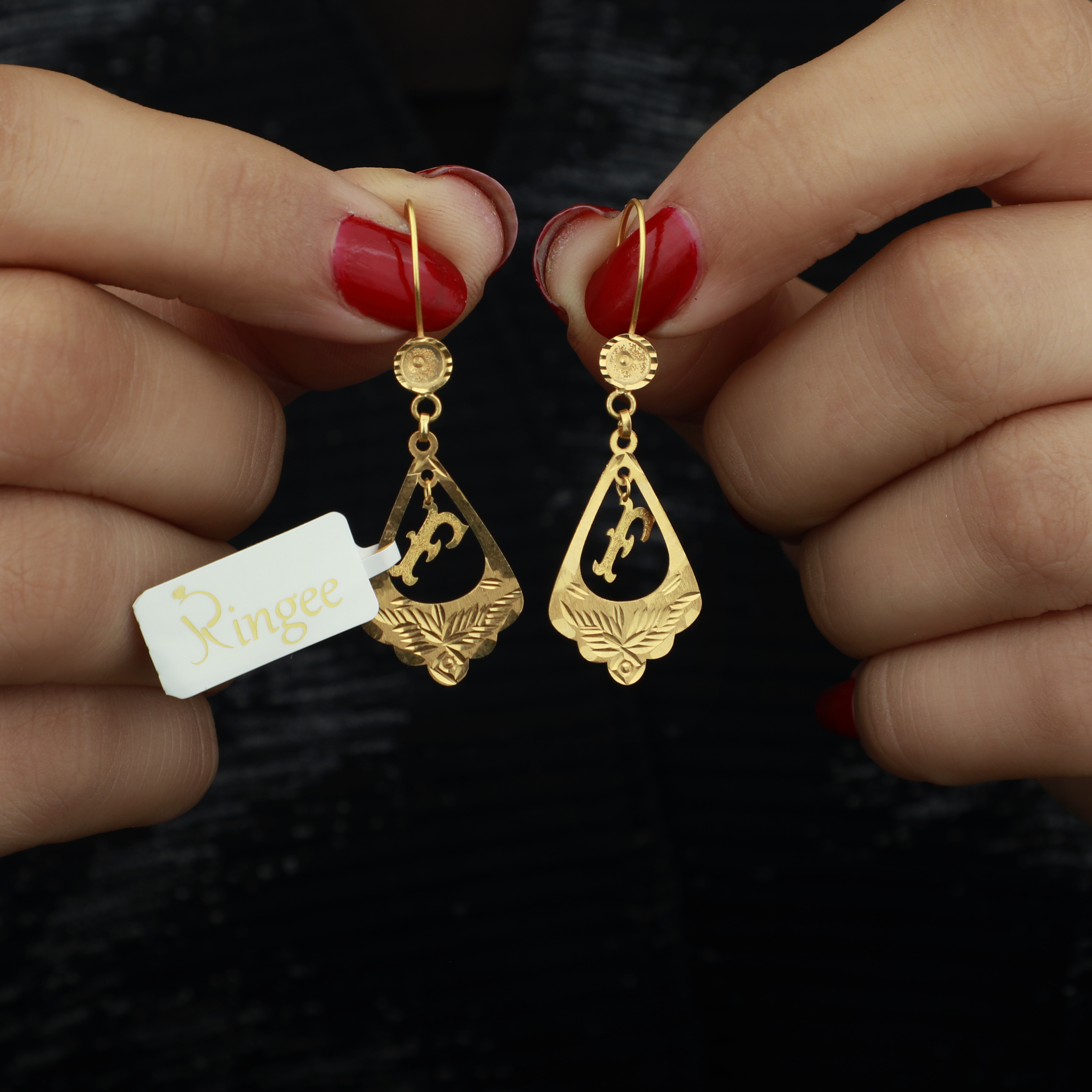 21-karat gold pendant earrings, Omani made - (N-0209)