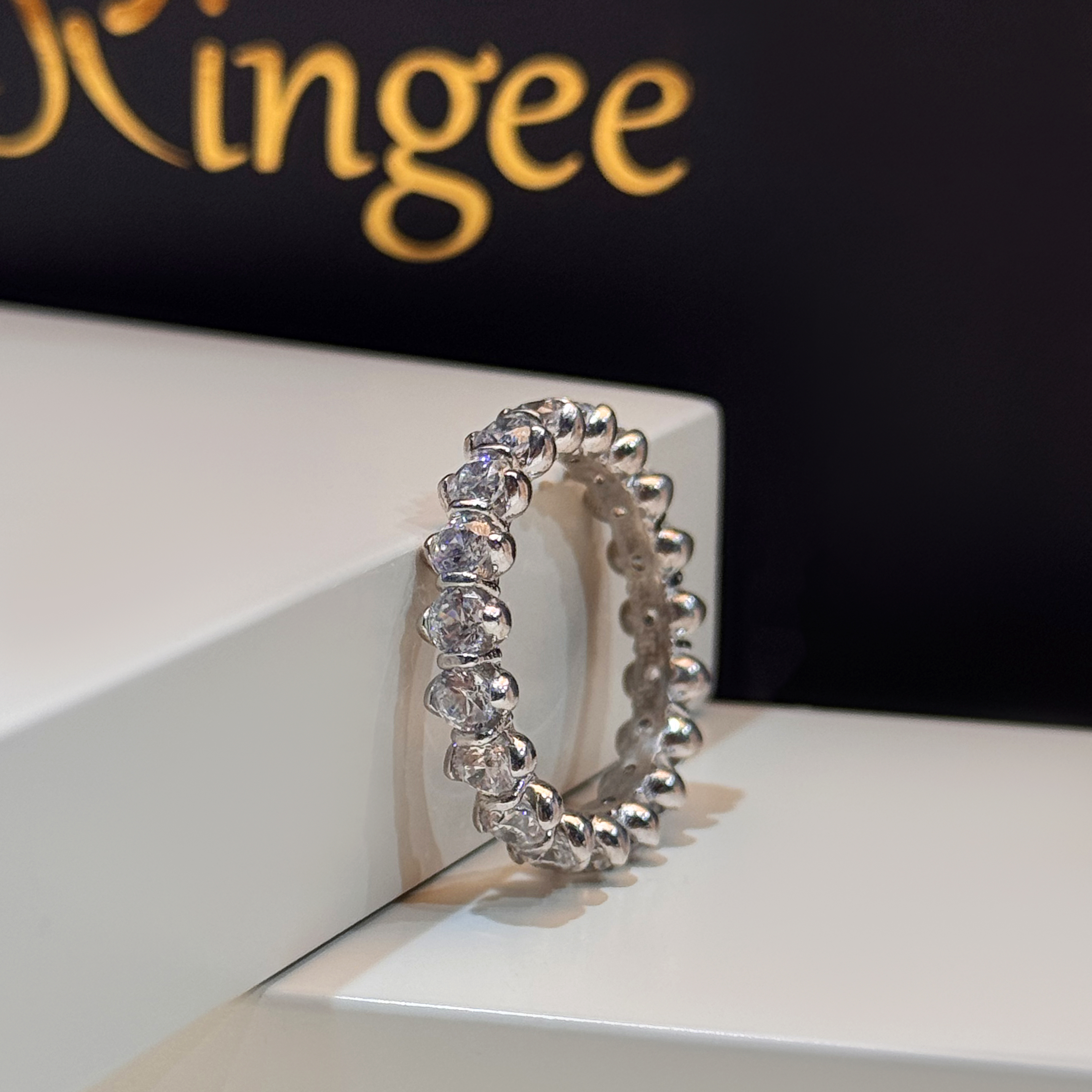 Silver wedding band with Swarovski zircon, 925 sterling silver - (R-0239)