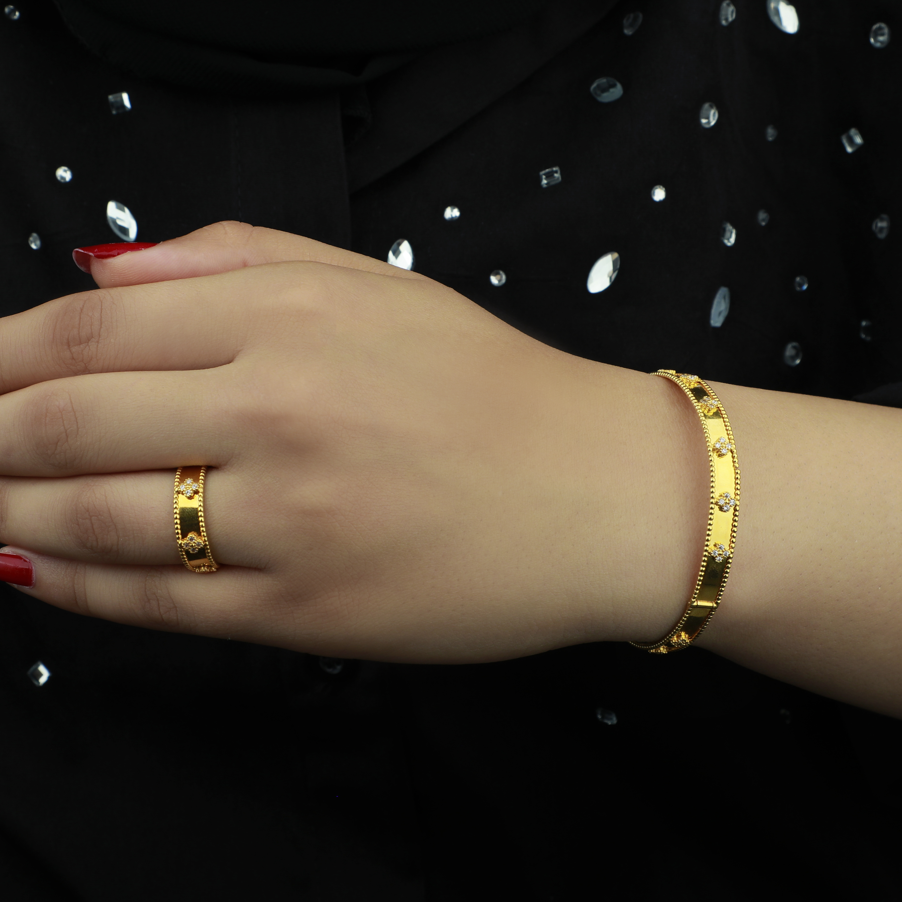 Bracelet and ring set, 21 karat gold, Turkish made - (S-0112)